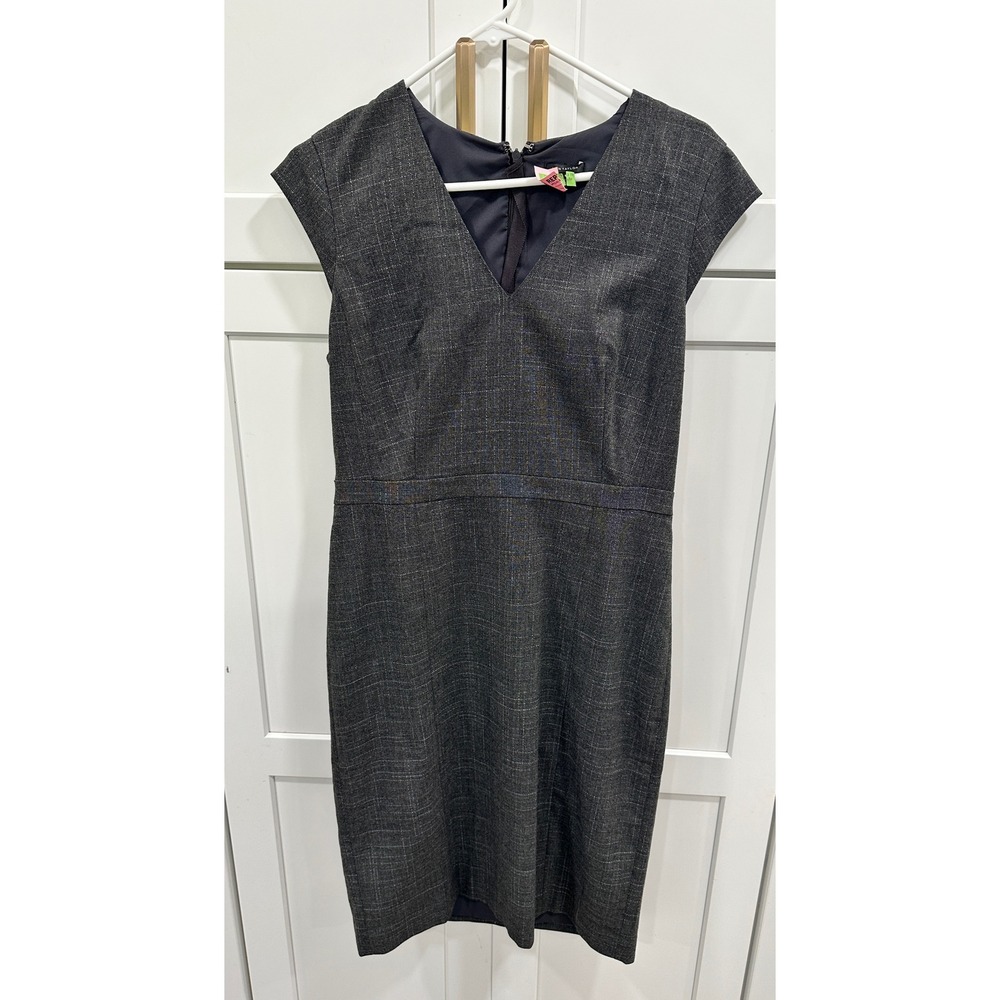 Ann‎ Taylor Womens Grey Plaid V-Neck Cap Sleeve Sheath Dress Size 8 Office Wear
